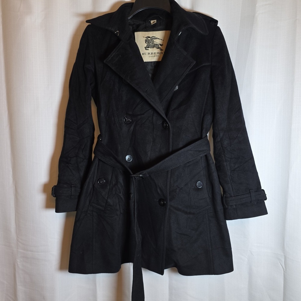 Burberry London Black Wool/Cashmere Double Breasted Coat/Woman's 6US